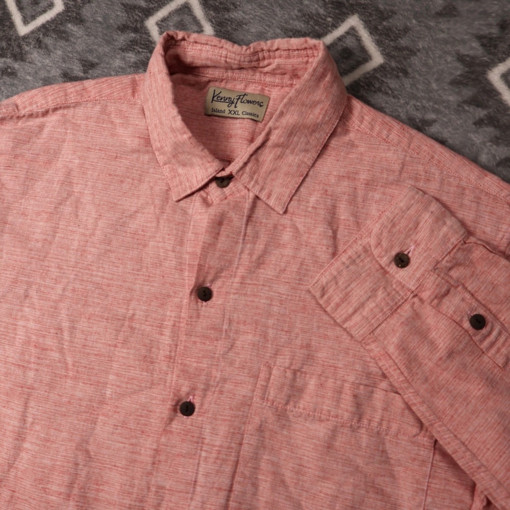 Kenny Flowers Island Classics Mens XXL Linen Button Down Shirt Coral Pink L2
